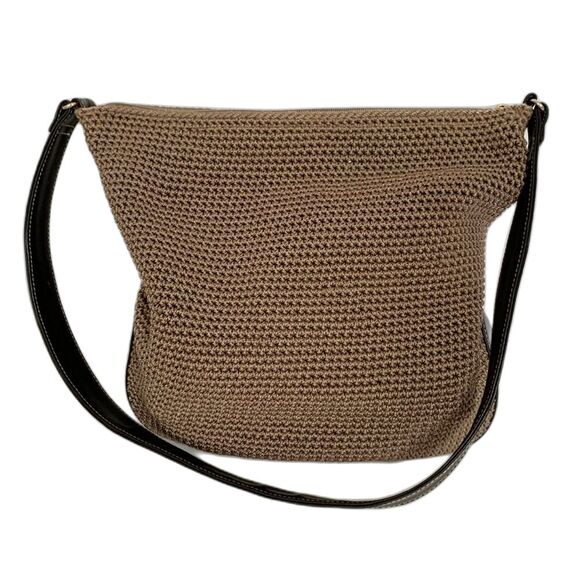 The Sak Elliot Lucca Light Brown Crochet Mesh Leather Trim Shoulder Bag - Picture 1 of 9
